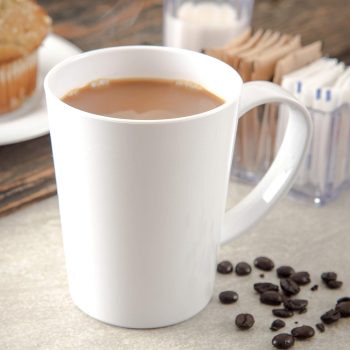 Taza de café de plástico de 12 oz con asa grande, Tritan, blanca – ideal para hogar, bufés y restaurantes