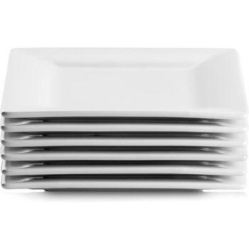 Juego de 6 platos cuadrados de cerámica blanca de 6" para aperitivos